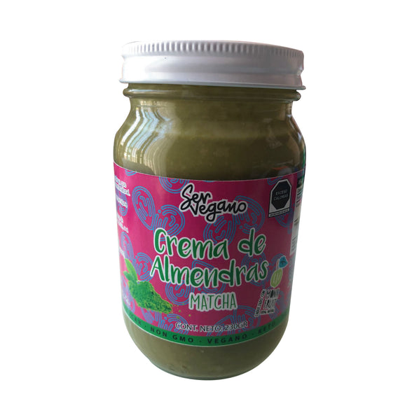 Crema de Almendras, con Matcha Orgánica, endulzada con Monk Fruit Natural, 230g, SerVegano.