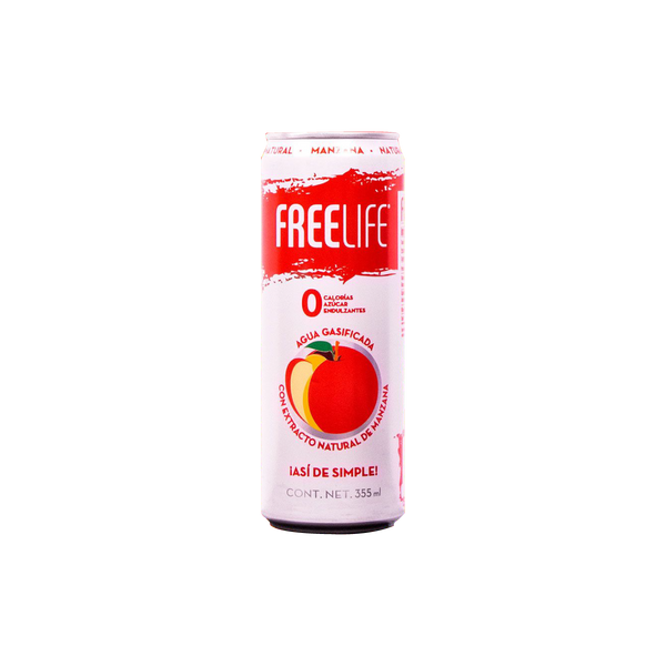 Agua gasificada con extracto natural de Manzana, FREELIFE, 355 ml.